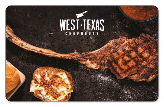 west texas chophouse logo with a background image of a steak and sides